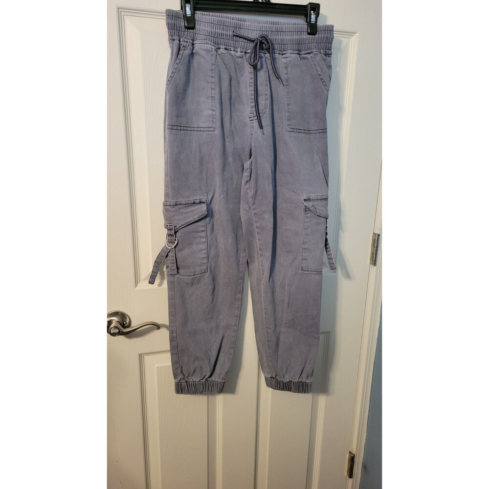 Telepatia Grey Cargo Jogger Pants Womens 11/30 Y2K Utility Strap High Rise...